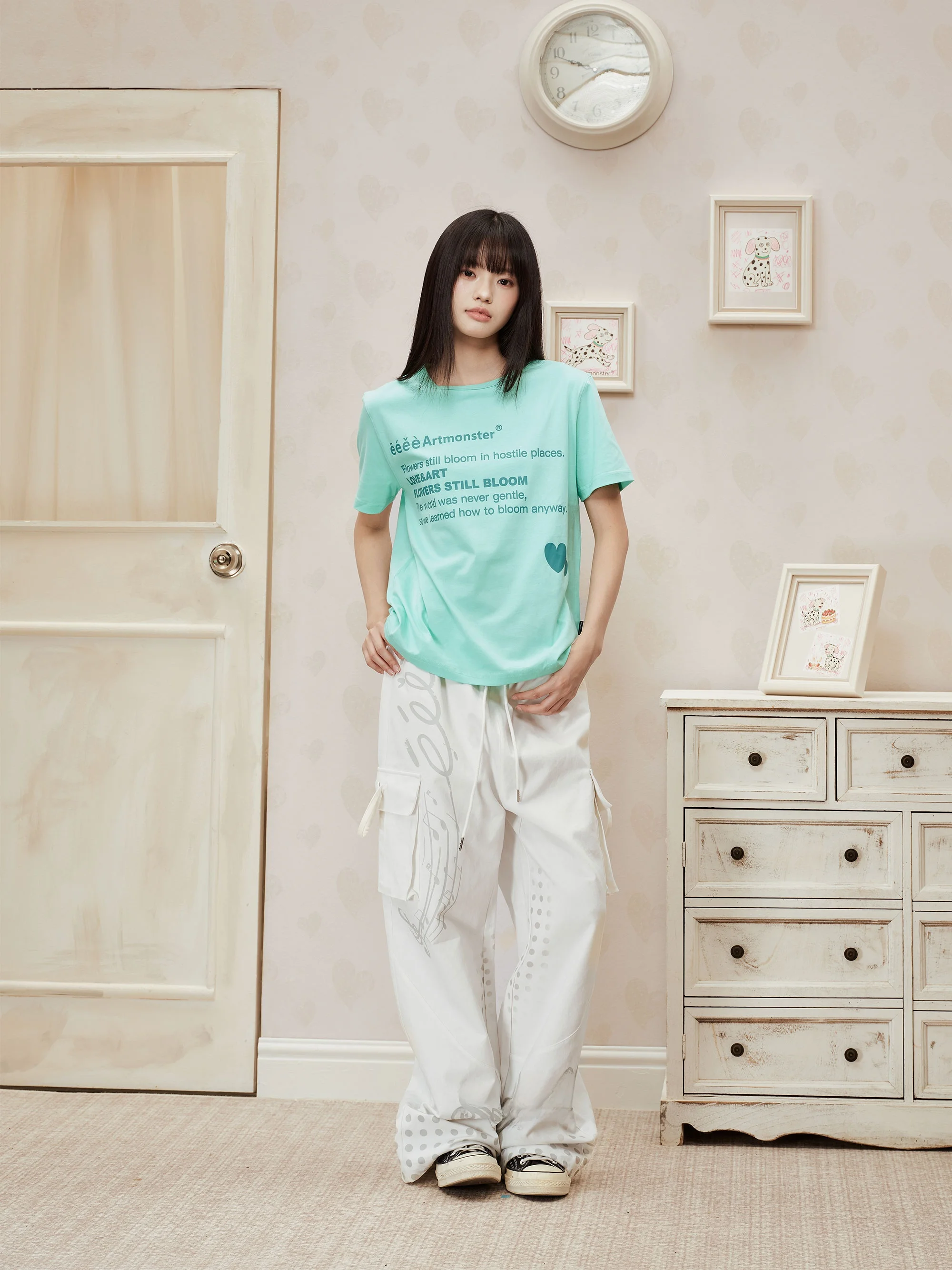 Mint Simple Basic Printed Short Sleeve round Neck Love Letter T-Shirt Summer Casual Comfortable Breathable Men's T-shirt