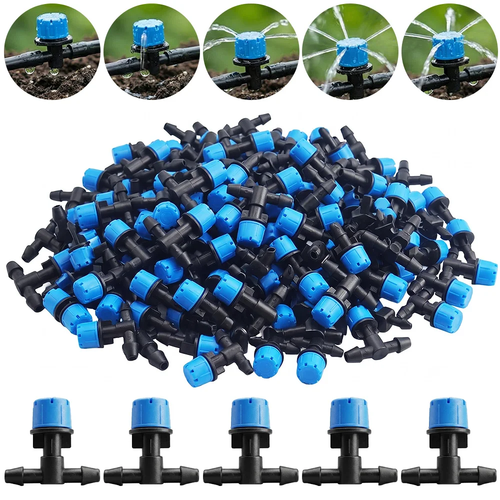 100Pcs Adjustable 6 Holes Drip Irrigation Emitters Micro Drip Sprinklers for Garden Greenhouse Lawn Flower Bed Watering