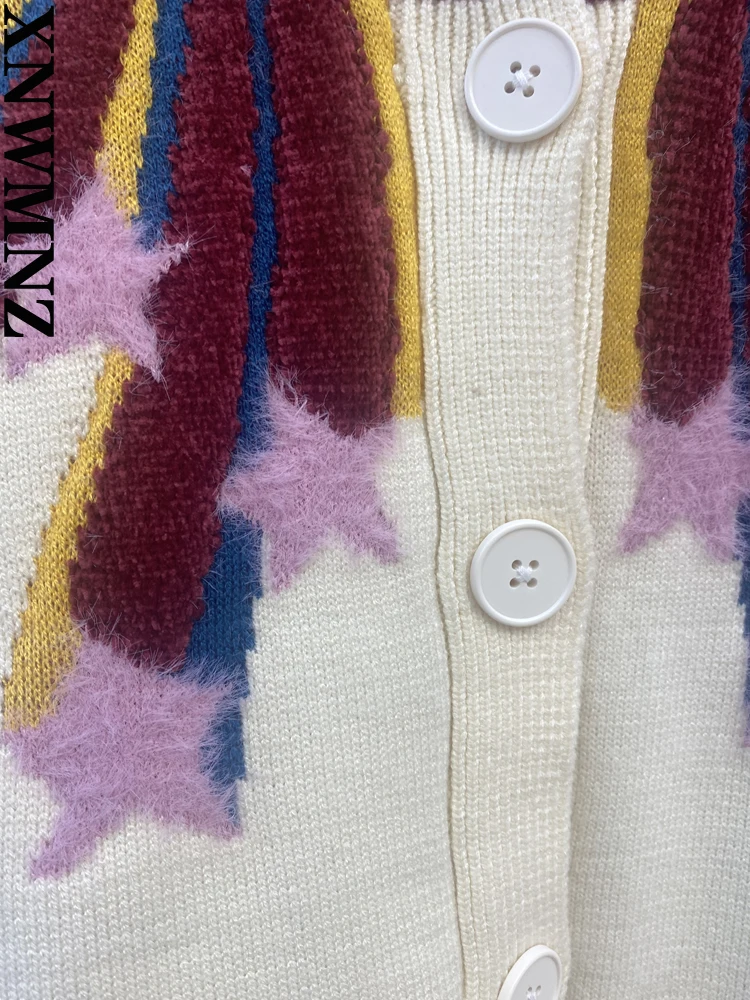 XNWMNZ donna moda contrasto maglione lavorato a maglia giacca donna Vintage O collo manica lunga bottone anteriore Top Cardigan Chic femminile