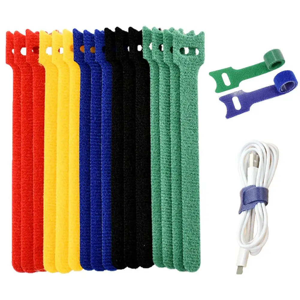 56pcs Reusable Nylon Cable Ties Hook Loop Straps Wire Organizer  Self-Locking Plastic Wire Wrap Straps Bundle Organizer