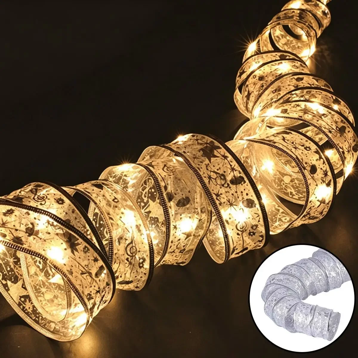 Indoor Halloween String Lights Battery Operated Christmas Ribbon with Lights Christmas Tree Accessories Decoration for New Year