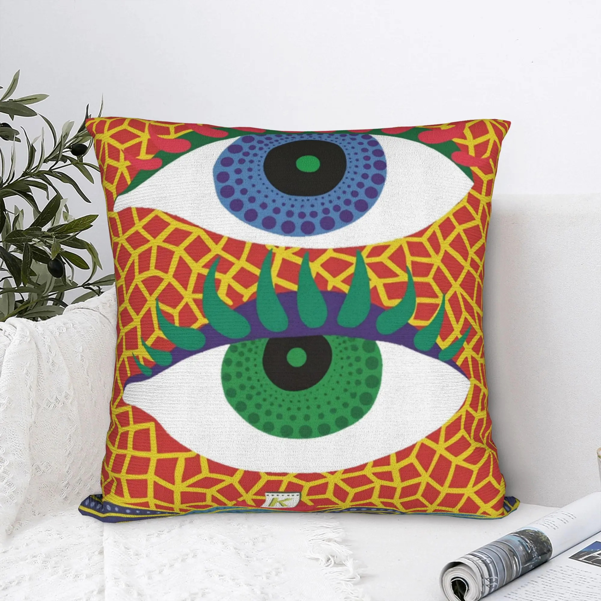 Two Eye Yayoi Kusama Square Pillow Covers Bed Car Polka Aesthetic Cushion Cover Cool Home Decoration Throw Pillow Case 45*45