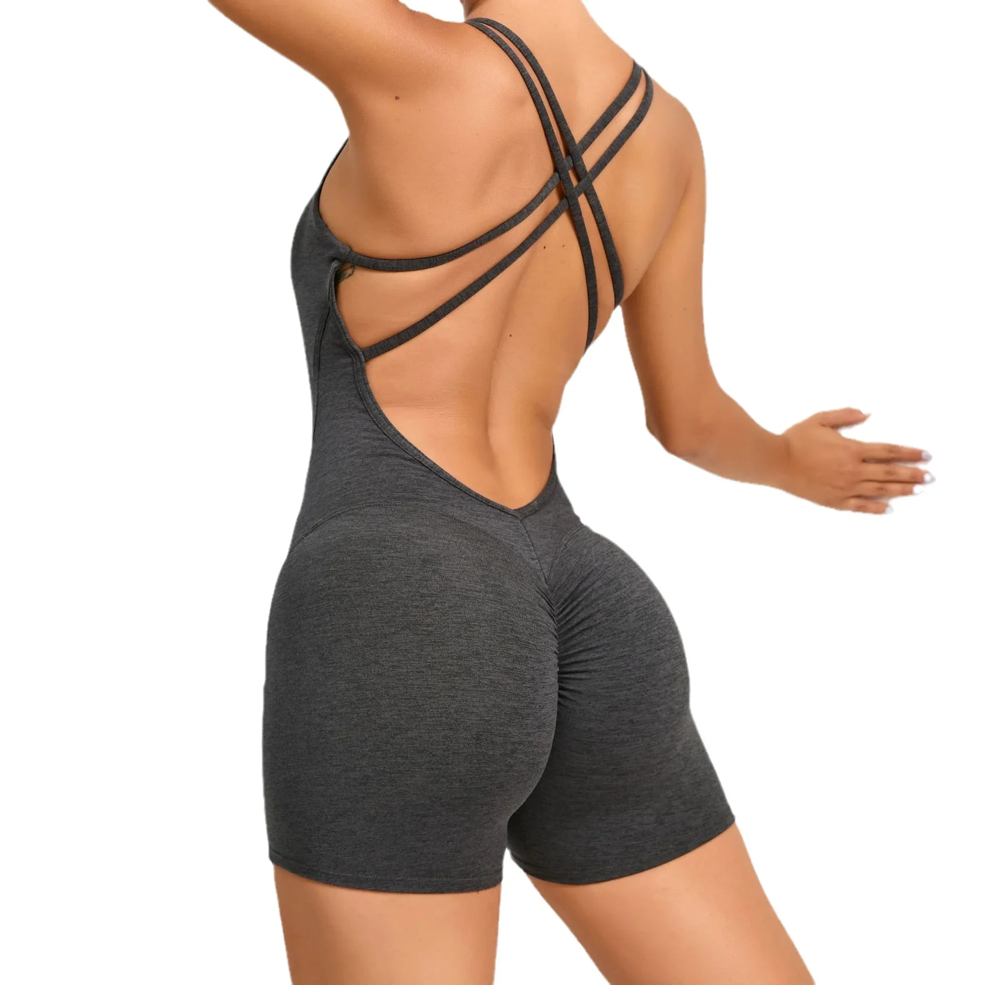 Women\'s Backless Fitness One Piece Bodysuits Gym Overalls Short Sporty Woman Sexy Jumpsuit  Workout Clothes for Women Sportswear