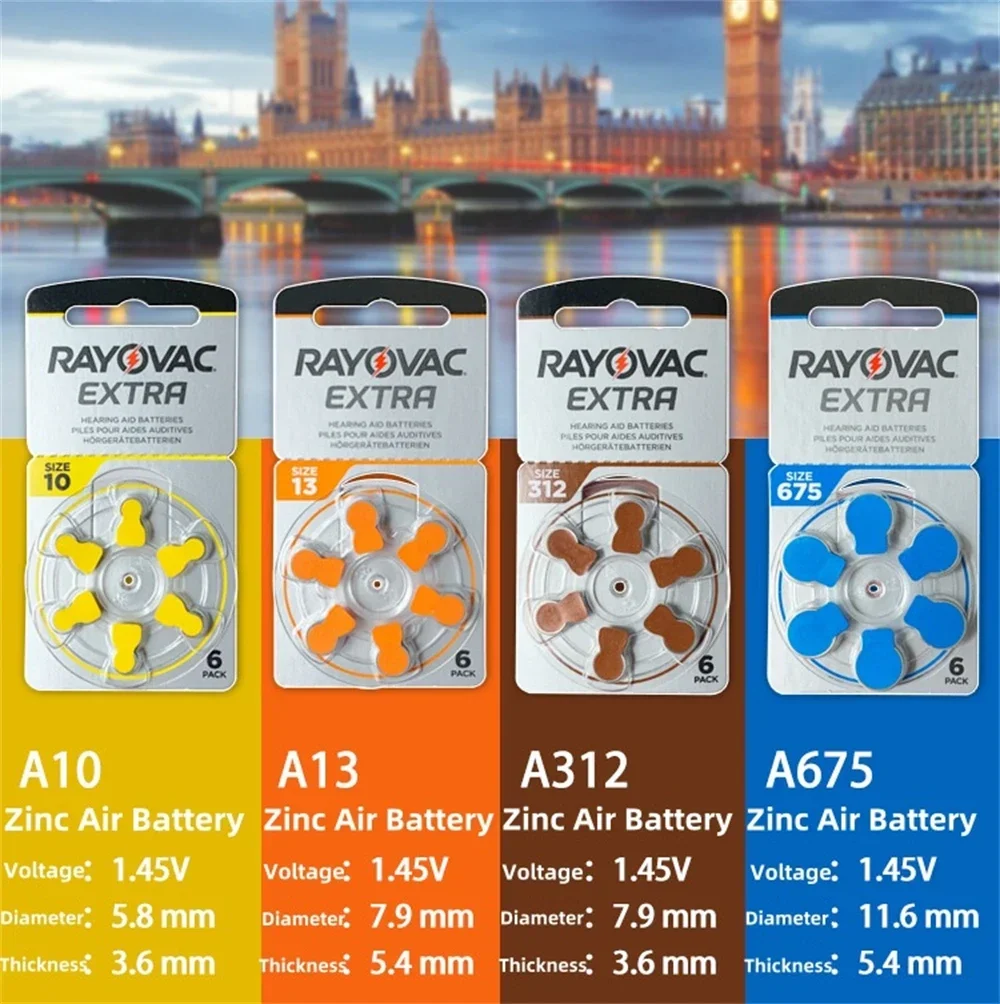 6-60PCS Rayovac Extra Mercury Free Hearing Aid Batteries Size 675 675A A675 PR44 Battery For Sound Amplifier Accessories