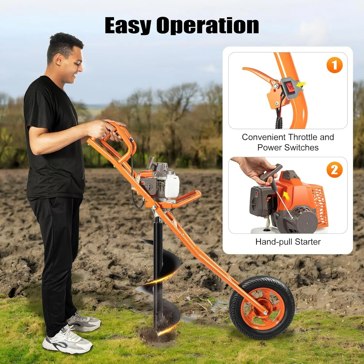 High-Power 63CC Industrial 2-Stroke Petrol Ground Drill Earth Auger Machine Movable Multi-Purpose Heavy D uty Steel Construction