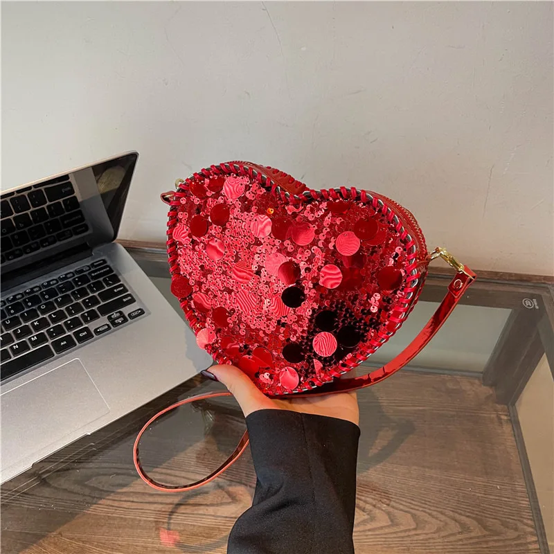 Fashion Heart-shaped Design Heart Bag 2026 New Sequin Shoulder For Women Crossbody bag borsa phone wallet for Ladies for Dating