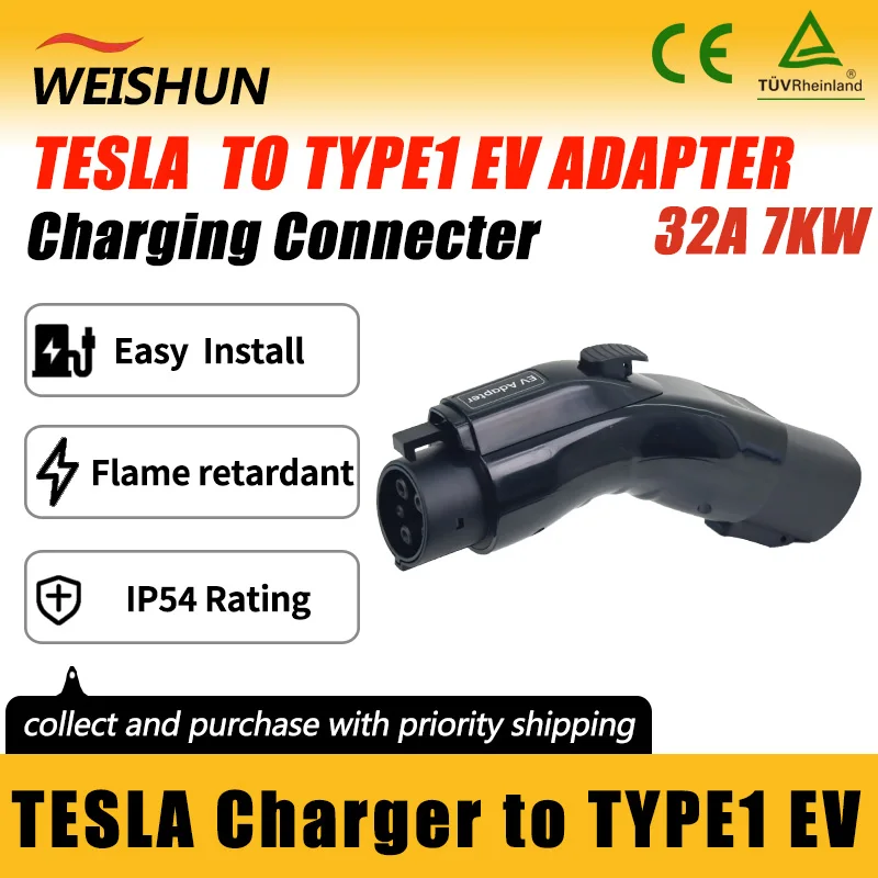 

TESLA TO TYPE1 EV Adapter Electric Vehicle Charger Connecter for 16A/32A TESLA Charger To TYPE1 Electric Car Adapter