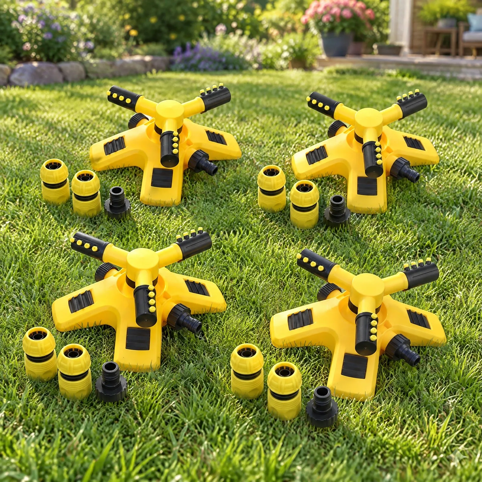 Garden Irrigation Rotary Garden Sprinkler Large Area Watering Four-piece Set Simulates Natural Rainfall Two Watering Modes