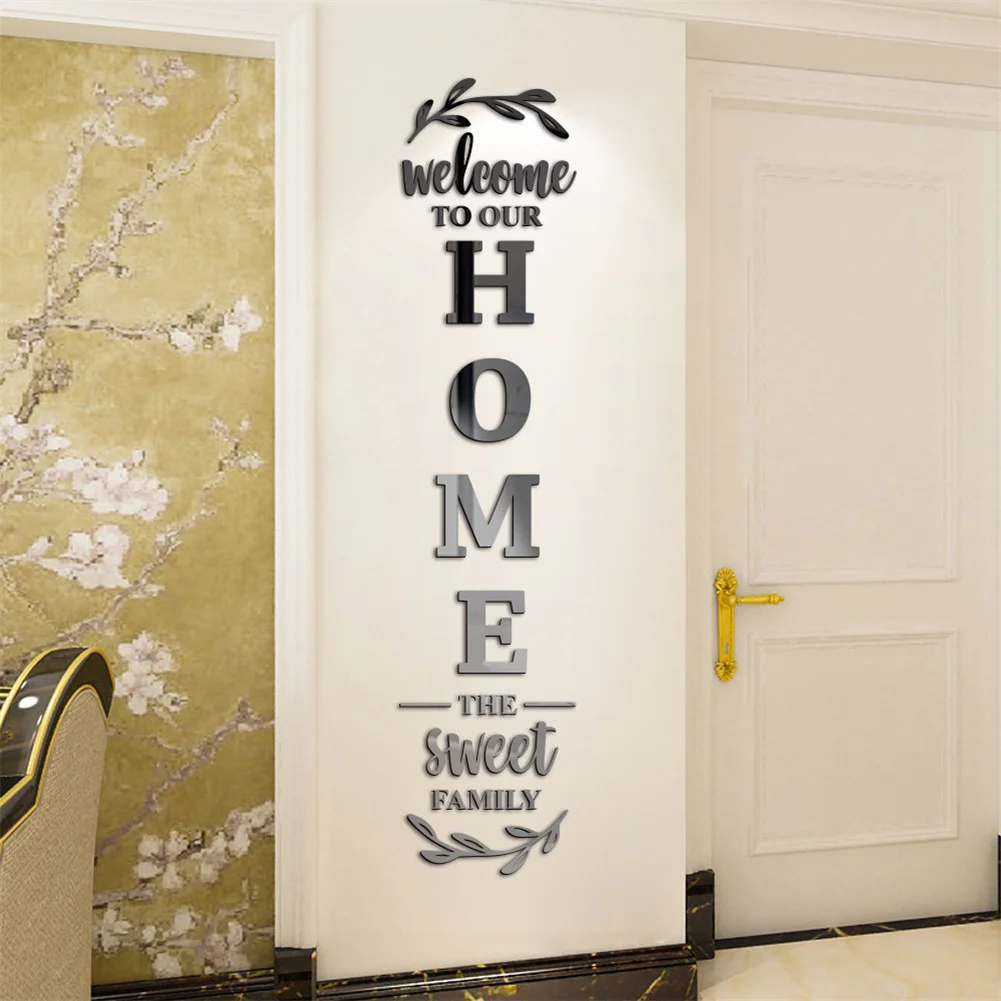

3d Mirror Wall Stickers English Letters Home Family Self-adhesive Acrylic Decals For Home Room Bar Shop Wall Decoration