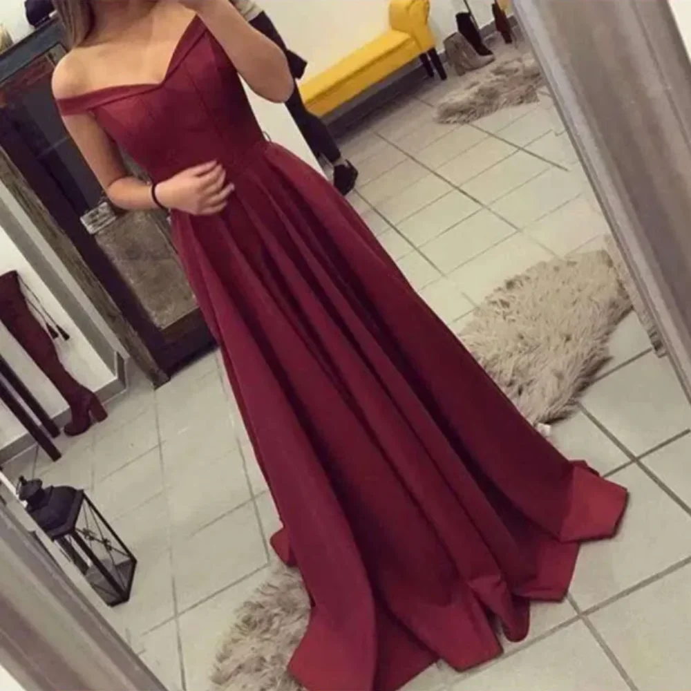 Vestido de noite vermelho vinho elegante, Uma linha fora do ombro, Vestidos de festa formais, Longo Robe for Fiesta