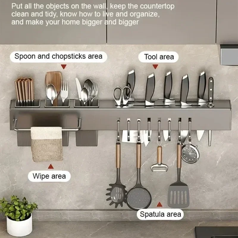Kitchen Hole-free Spice Storage Knives Holder Spice Rack Organizer Spoon Chopsticks Rest Hanging Cutlery Organizers Kitchen Tool