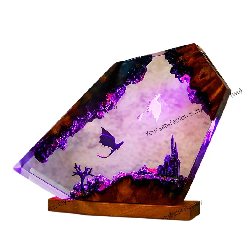 ZOCI-resin desk lamp with dragon creature, creative art decoration lamp, seven-color night light, USB charging.