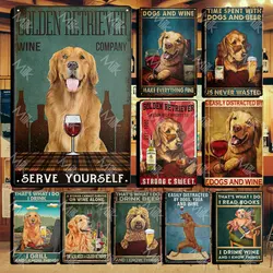 Funny Golden Retriever Dog and Wine Make Everything Fine Metal Tin Sign Poster for Kitchen Home Garage Bar Club Pub Wall Decor