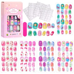 120Pcs/Set Kids Fake Nails Cartoon Style Detachable Press On Fake Nails Full Cover Press Stick On Nail Children Girls Nail Decor