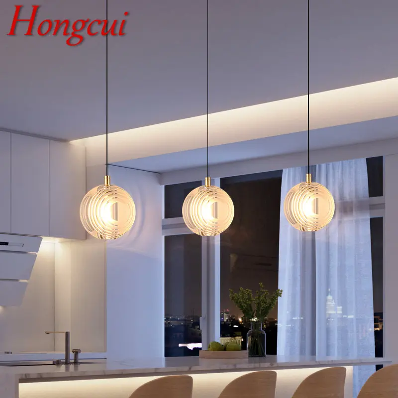 

Hongcui Nordic Brass Pendant Light LED Modern Simply Creative Circular Crystal Hanging Lamp For Home Dining Room Bedroom