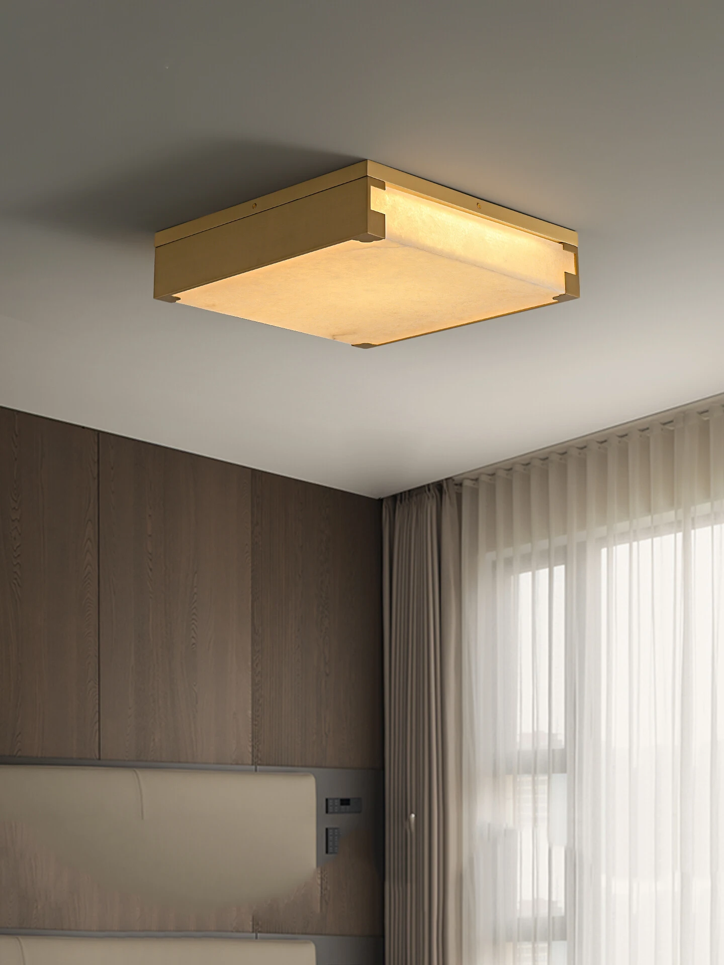 Modern Ceiling Lights Led with Alabaster Lampshades Luxury, Gold/ Black Copper Marble Ceiling Chandelier for Bedroom Hallway