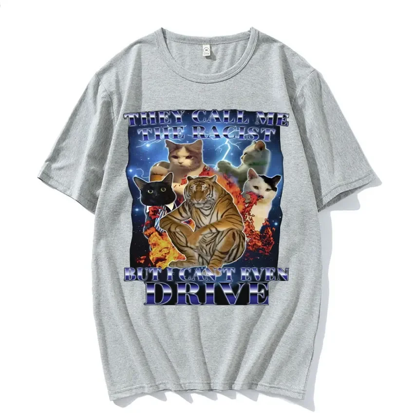 يطلقونني عنصريًا ولكن لا أستطيع القيادة مضحك القط الميمات النساء ريترو موضة الشارع نمط شخصية الجرافيك تي شيرت الصيف Y2K #3
