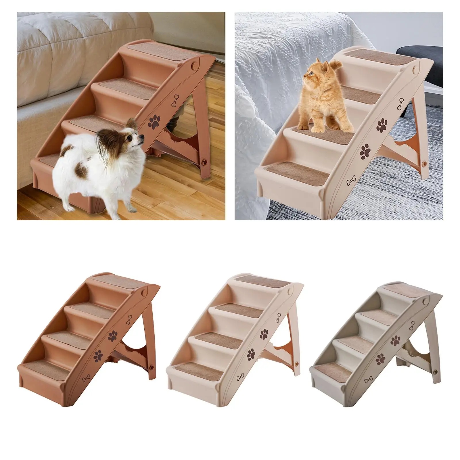 Foldable Wooden Ladder Dog Stairs Steps Animals Climbing Ladder Pet Cat Ramp for Bed Small Large Medium Anti-slip Dog Bed Stair