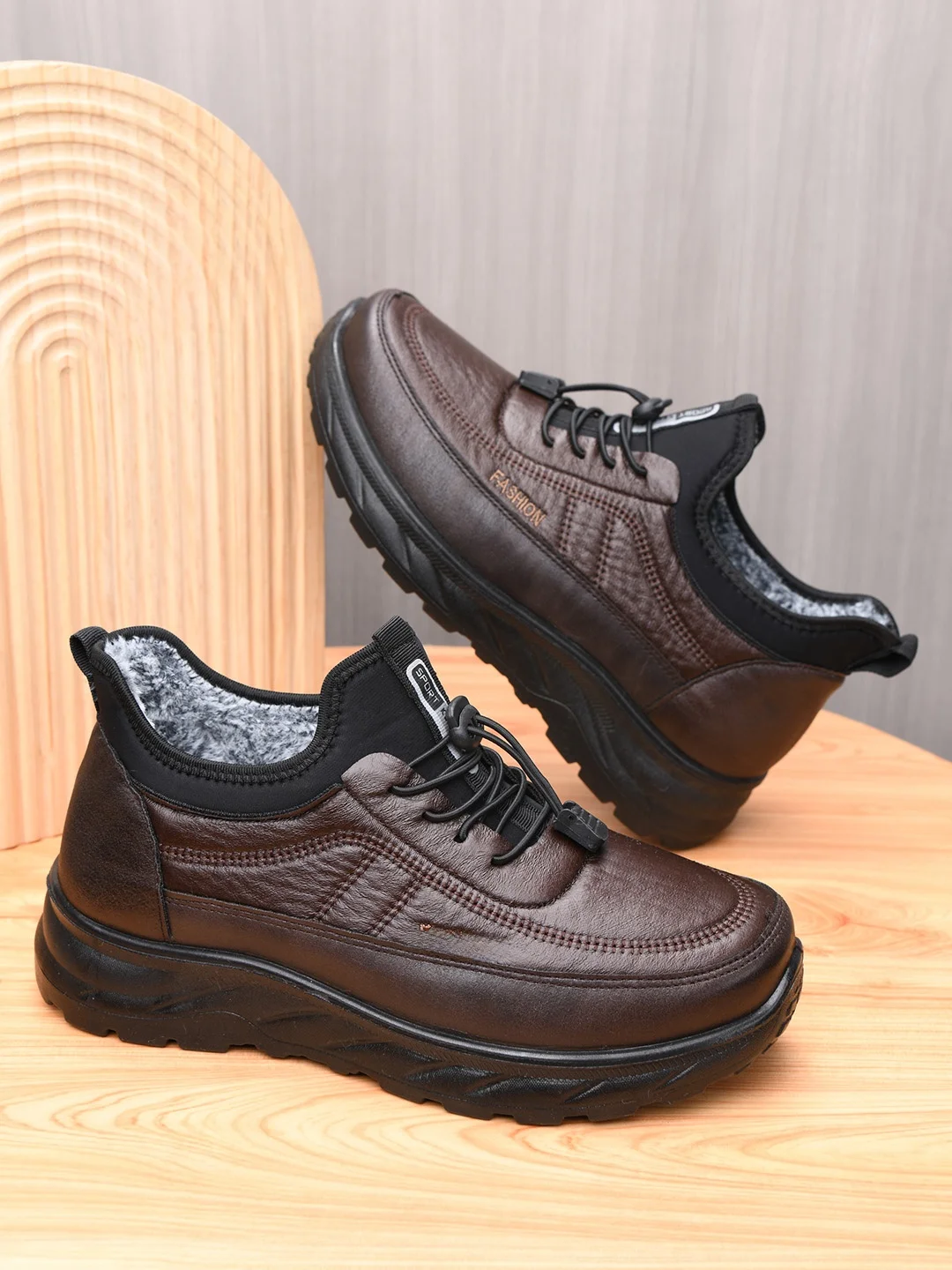 

Men's Winter Casual Waterproof Leather Surface Thiened Fce Lined Anti-slip Soft Bot Comfortable Cotton oes
