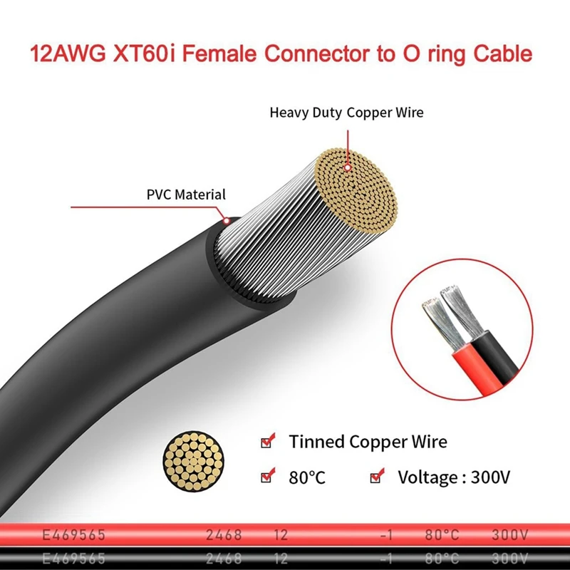 12AWG Xt60i гнездовой разъем для уплотнительного кольца для радиоуправляемой батареи, солнечной портативной электростанции и солнечной панели