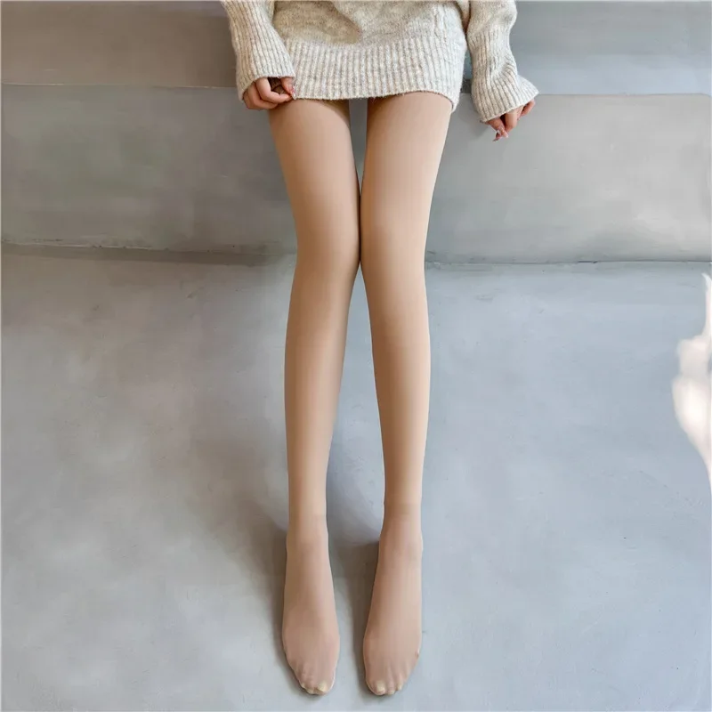 2024 Women Leggings Style Water Light Pants Autumn Winter Flesh Color Nude One piece Single layer Bare Leg Pantyhose Black 200g