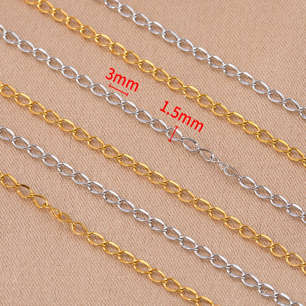 Cadenas de eslabones de cadena fina de acero inoxidable, 2 metros, Color dorado, 2mm, para collares DIY, pulseras, accesorios para hacer joyas