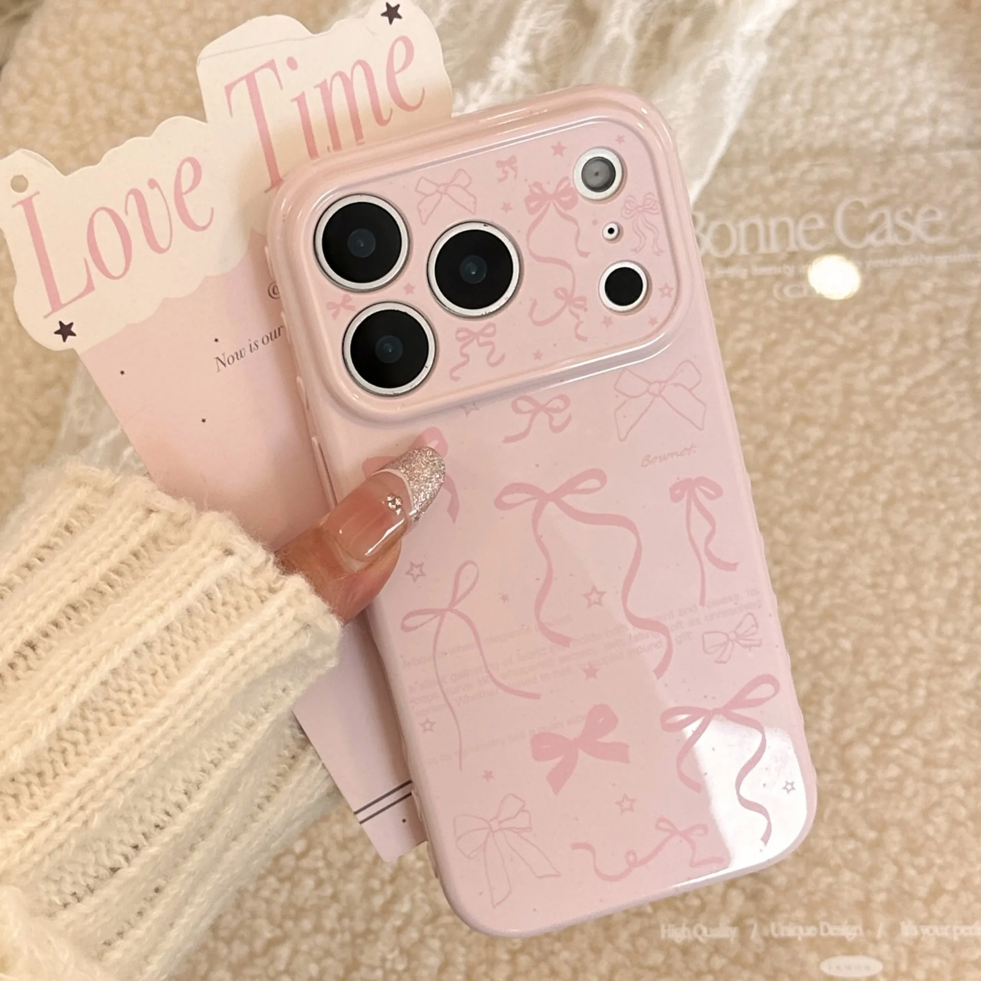 

High-value Sweet Pink Full-Screen Doodle Bow Phone Case For iPhone 11 12 13 14 15 16 17 Pro Max Plus Shockproof TPU Bumper Cover