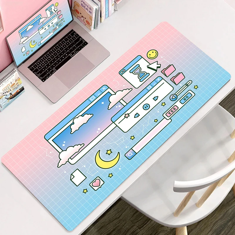 Imagem -01 - Grande Mouse Pad com Grade Rosa Vaporwave Anime Escritório Macio Mesa 900x400 Desenhos Animados Jogos Laptop Mousepads grande mouse pad com grade rosa vaporwave anime escritorio macio mesa 900x400 desenhos animados jogos laptop mousepads 01