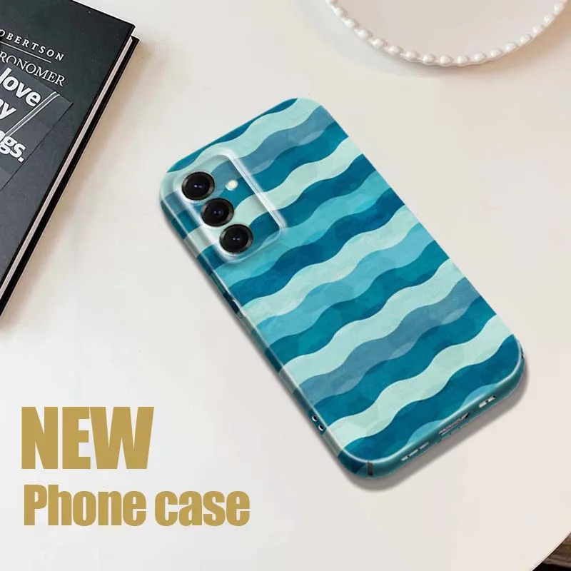 

Blue Wavy Water Pattern Phone Case For Samsung Galaxy S26 S25 S24 S23 S22 S21 FE Lite Plus Ultra Film Hard Shell