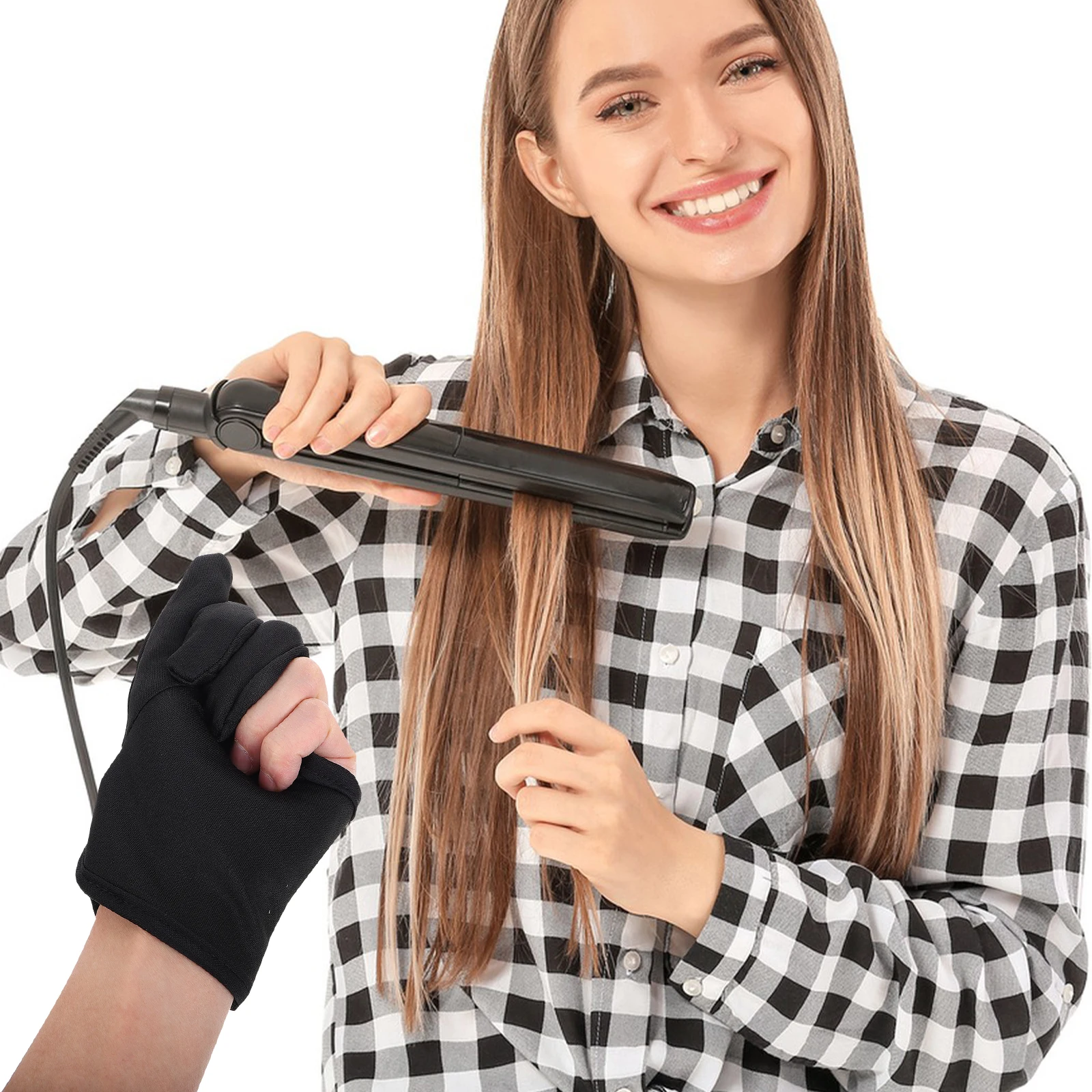 

Heat Resistant Three-Finger Strap Hairdressing Gloves Thick Insulated Hair Styling Glove Curling Wand Glove Hair Dye Protection