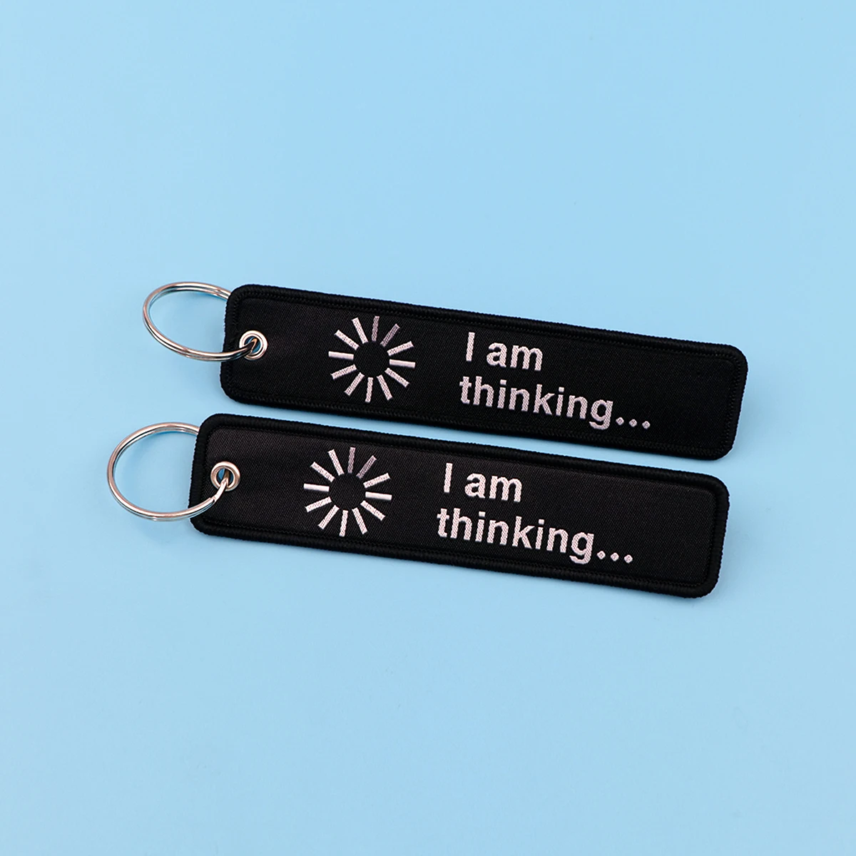 I am tinking Quotes Embroidery Key Fob Black Key Tag For Motorcycles Cars Backpack Keychain Fashion Accessories Gifts for Friend