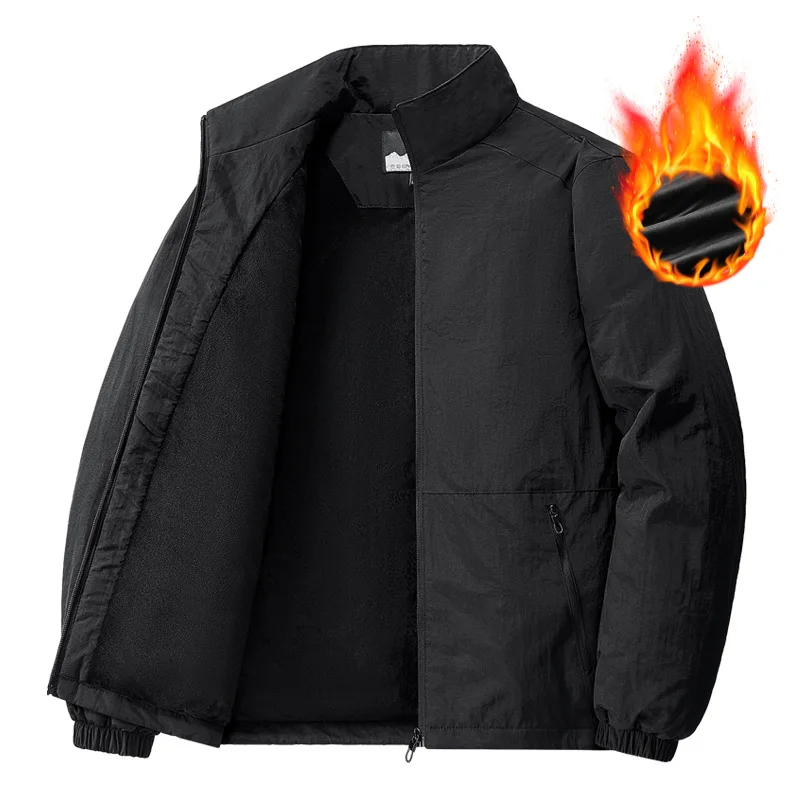 

New Jacket Jacket Men's Autumn And Winter Fleece Thickened Jacket Casual Stand-up Collar Loose Sports Medium Green