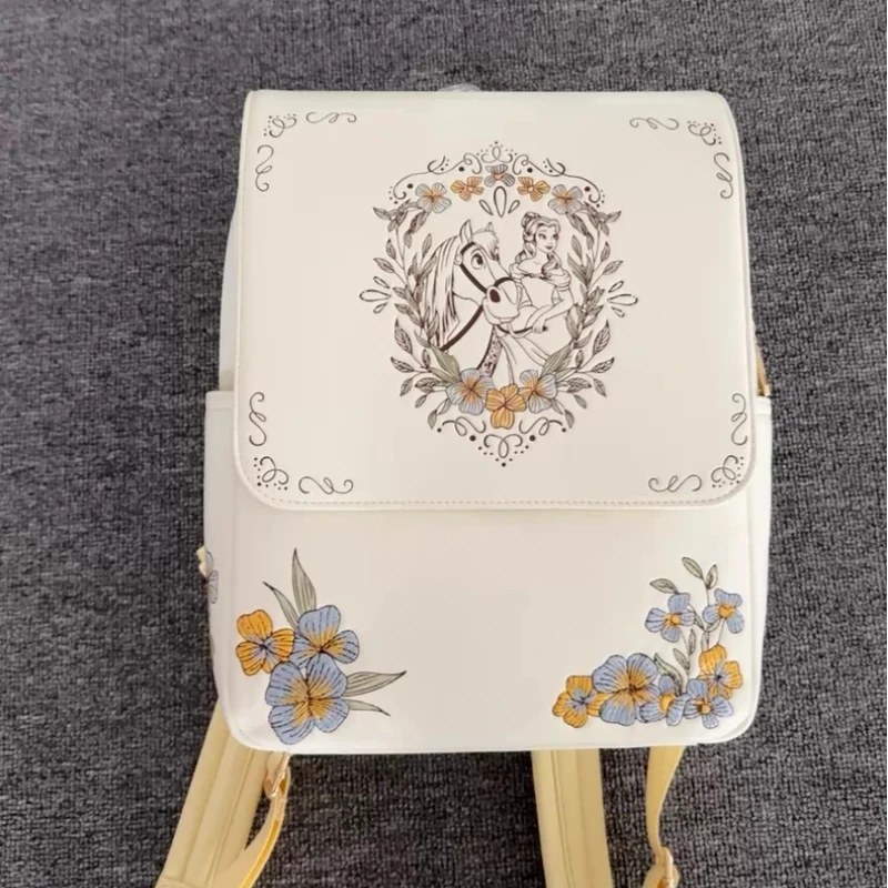 

Рюкзак Disney Beauty And The Beast Belle с кошельком, белый повседневный рюкзак с вышитыми цветами для женщин, подарок на каждый день