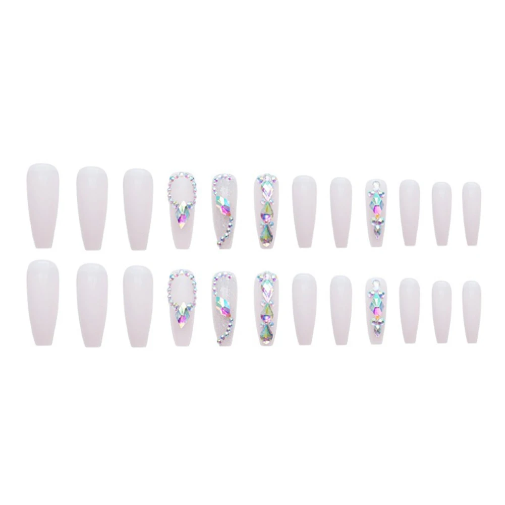 

24PCS Super Long Press On Nails Sweet Style Rhinestones Full Coverage Nails