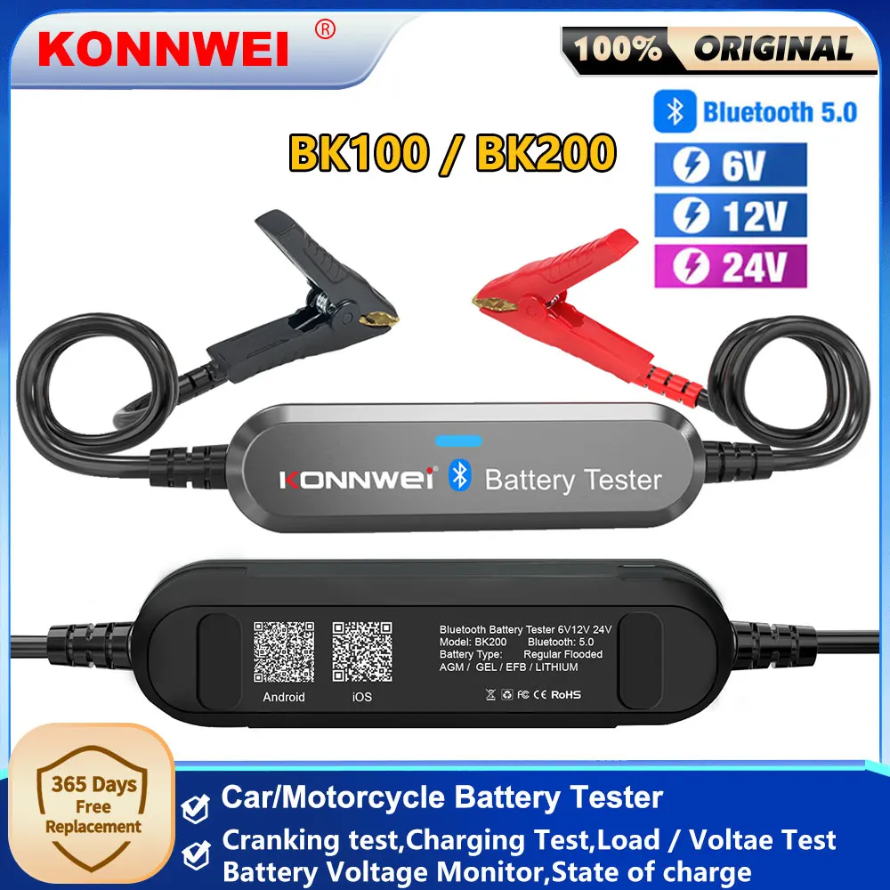 

2025 Новый KONNWEI BK100 BK200 6 В 12 В 24 В Bluetooth 5,0 Автомобильный тестер аккумуляторной батареи для грузовиков Монитор формы волны 100-2000 CCA Зарядка Rozruch d
