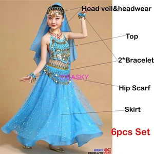Traditionelle Bauchtanzkostüme für Kinder, Bellywood -Praxis, indisches Kleid, professionelles Mädchen, Kinderkleidung, indischer Tanz, 6pcs 8 Hauptverkäufe Indiana Sari Kleidung - №4