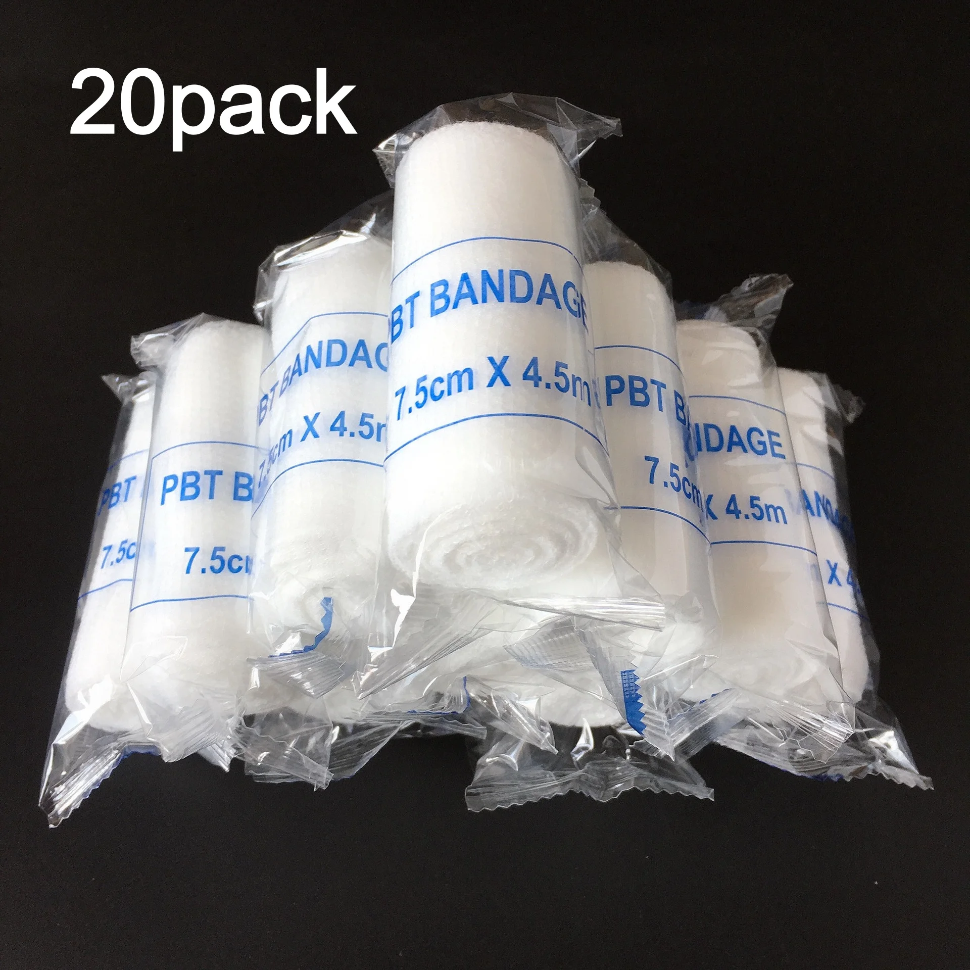 20 Rolls 7.5cm x 4.5m Yards Stretched Gauze Bandage Rolls Individual Package Rolled Stretch Bandage