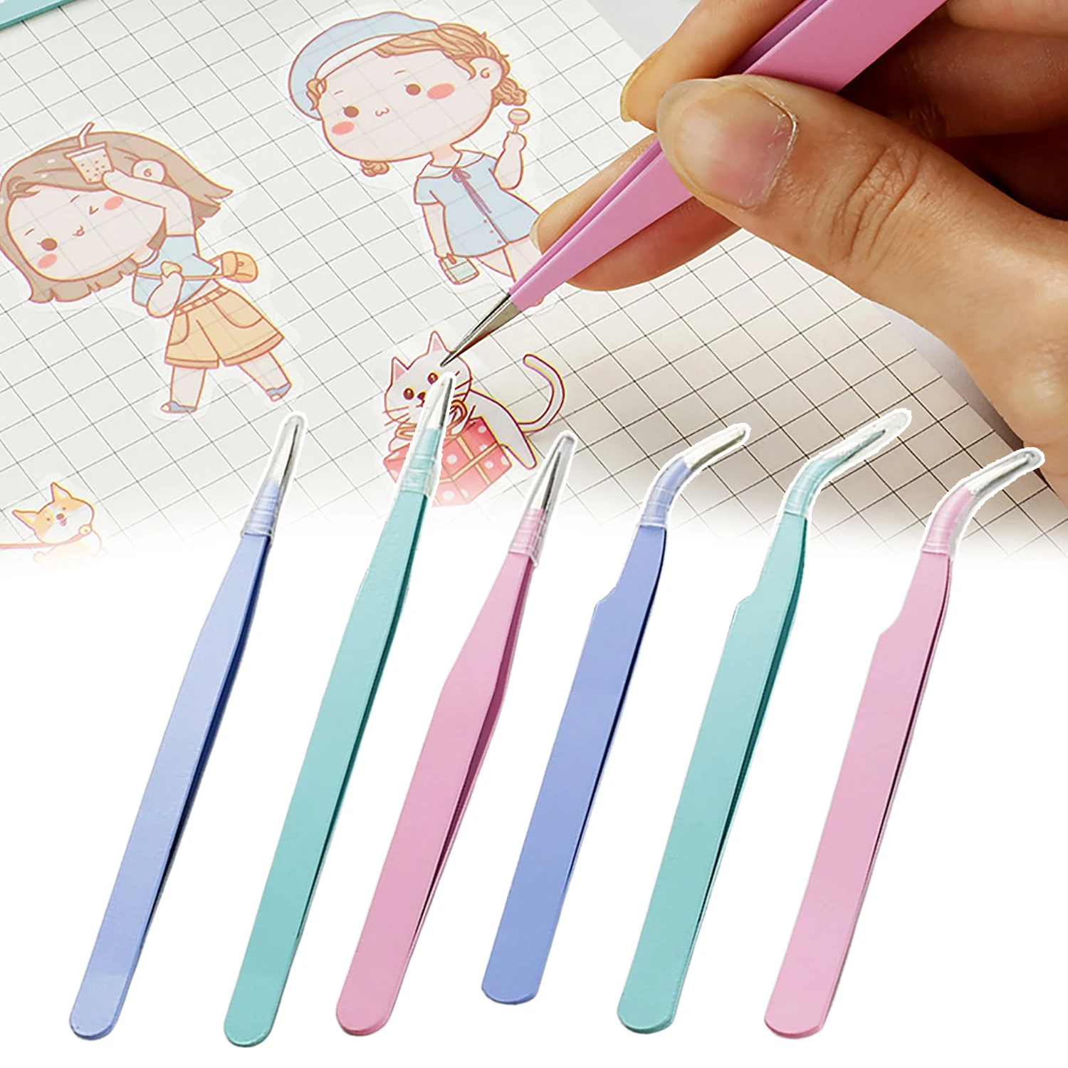 2Pcs Tweezers Kit Straight/Curved Head For Scrapbook Sticker Washi Tape Picking Multi-Tool Stationery DIY Junk Journal Album