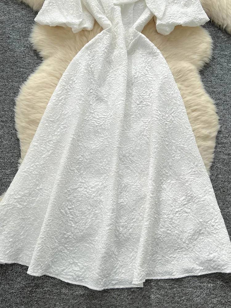 Ele Summer Texture floreale Bubble Sve Dr Donna di media lunghezza A-Line Dr Coreano Sle Vita alta ort Sve Dr