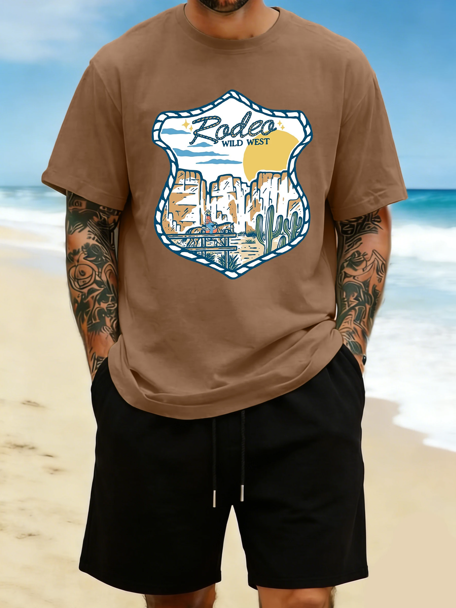 Rodea Wild West Prints S-3Xl Herren-T-Shirts, weich, locker, trendiges Sommer-T-Shirt, Sport-All-Match-Kleidung, Baumwoll-Tops mit Rundhalsausschnitt