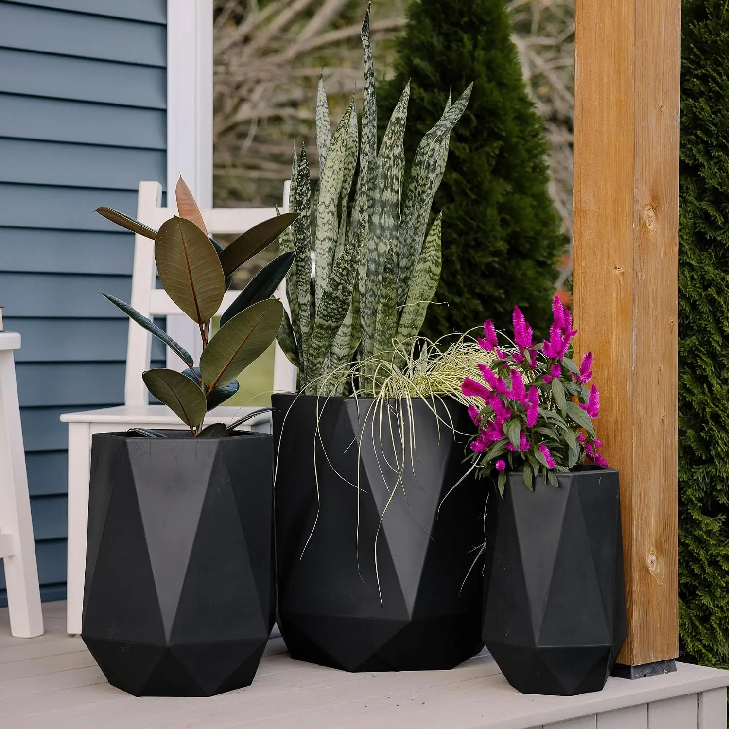 Large Poly Planters for Outdoor Plants - Set of 3, 15.5/18/20 Inches Outdoor Planters for Porch - Tall Planter for, Customized