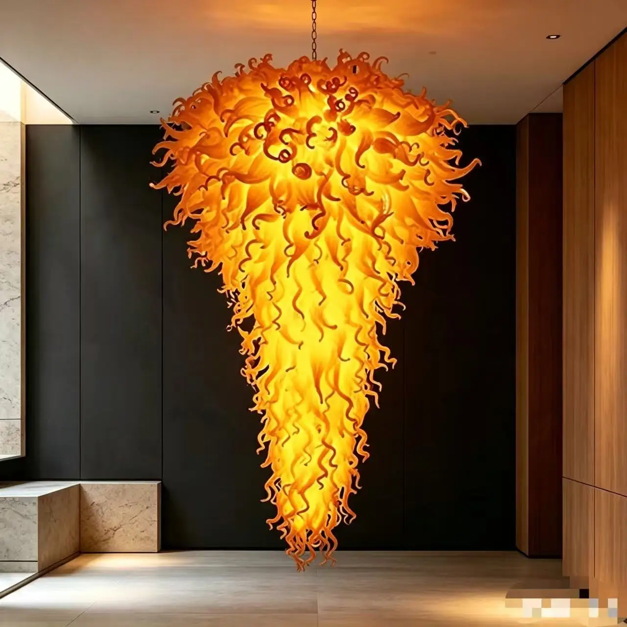 Large Big Hand Blown Glass Orange Chandelier Pendant Lamp for Hotel Artistic Lighting Decorative Light Fixture