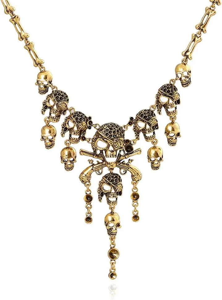 

Fashion Multi-Level Pirate Skull Tassel Charm Necklace Collar Bib for Women Horror Necklace Punk Jewelry