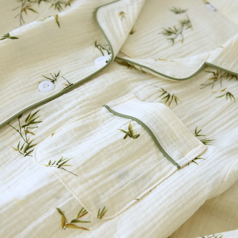 2025 neue Frühjahr/Sommer frauen Pyjama Set 100 % Baumwolle Crepe Langarm Lange Hosen Große Hause Kleidung Zwei stück Set Nachtwäsche