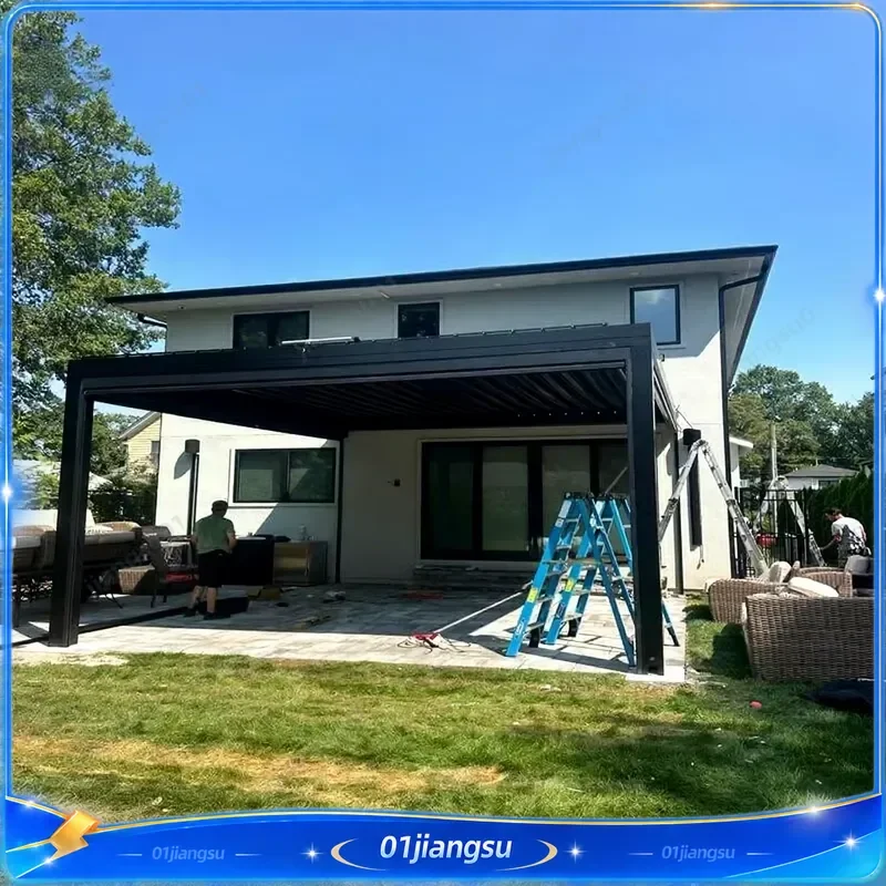 Electric Motorized Louvered Pergola Aluminum Bioclimatic Roof Gazebo for Garden Patio Balcony Terrace Outdoor Pavilion Cover
