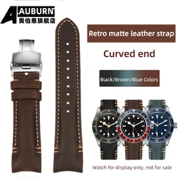 Curved End 22mm 20mm For Tudor Black Bay Seiko Casio Armani Hamilton High end Leather Watch Belt Curved Strap Bracelet Men bands