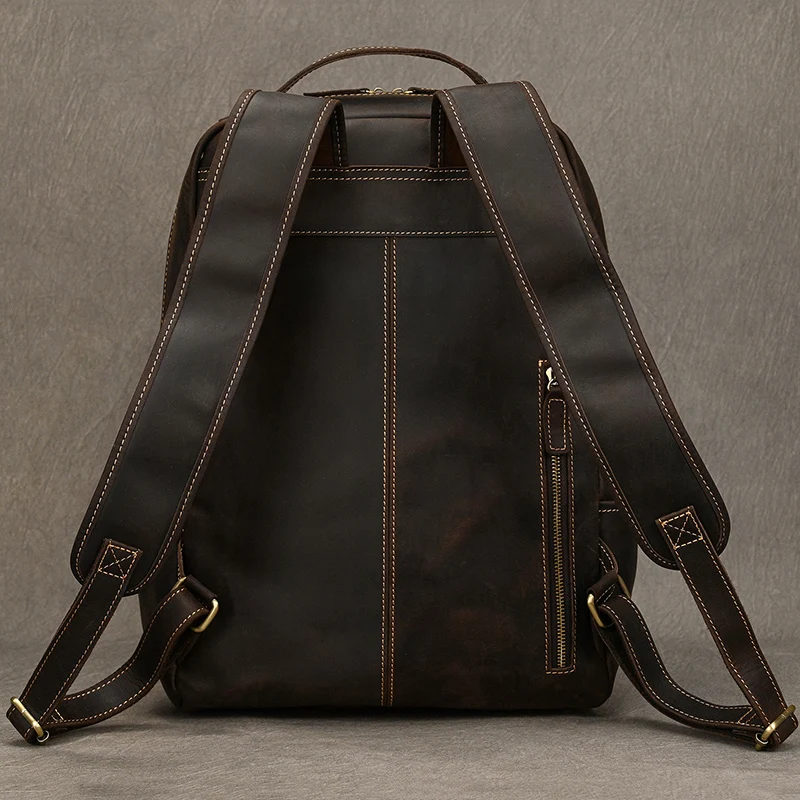 Mochila de cuero para hombre, bolsa para ordenador portátil de 2023 pulgadas, de viaje, estilo vintage, para negocios, novedad de 15,6