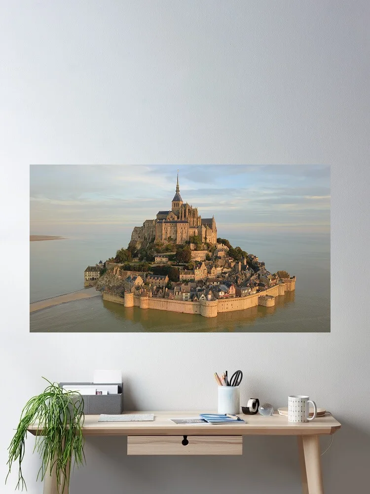 Mont-Saint-Michel Tidal Island Commune Cityscape Photo, Art Print Canvas Poster, Living Room Decor, Home Wall Picture