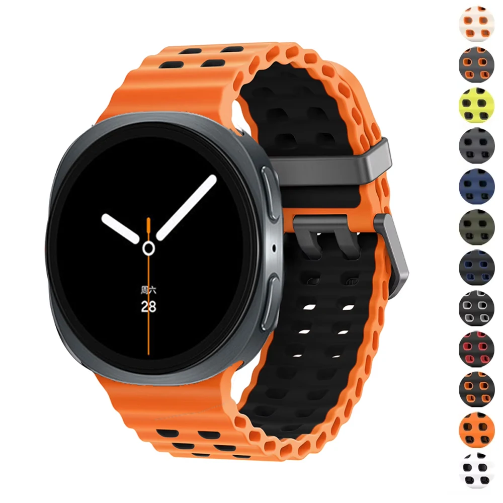 Two color Marine Band For Samsung Galaxy Watch 8 40mm 44mm Sport silicone belt Bracelet correa Galaxy Watch 8 classic 46mm strap