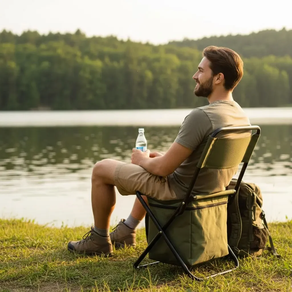 

3-in-1 Folding Cooler Chair with Backrest, Portable Insulated Camping Stool with Storage Bag for Fishing Hiking Picnic Beach BBQ